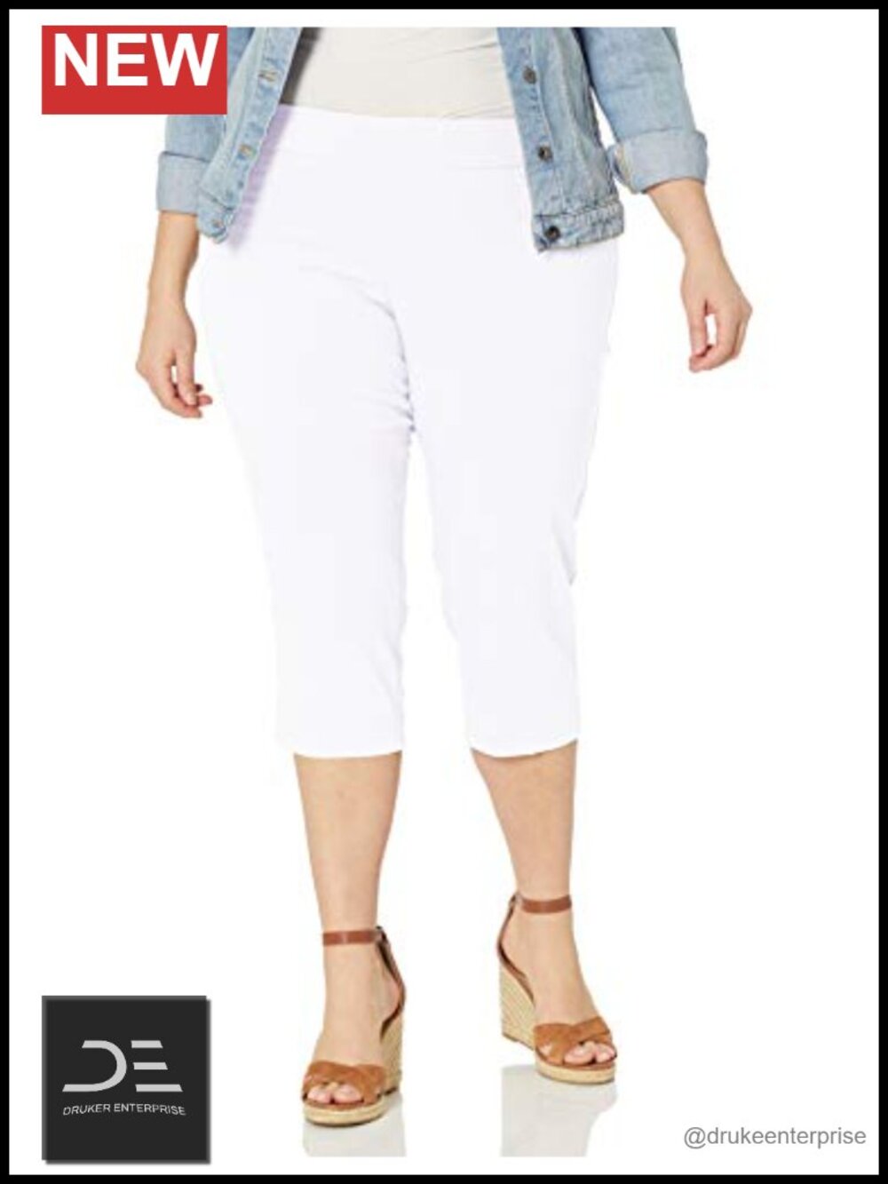 Plus Size Pull On Capri Pants Tummy Control Stretch Casual Yoga